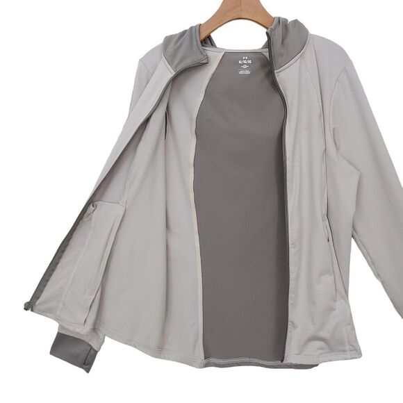 Under Armour Hoodie Jacket Womens XL Gray Fitted Full Zip Thumbhole Athleisure - Picture 6 of 13